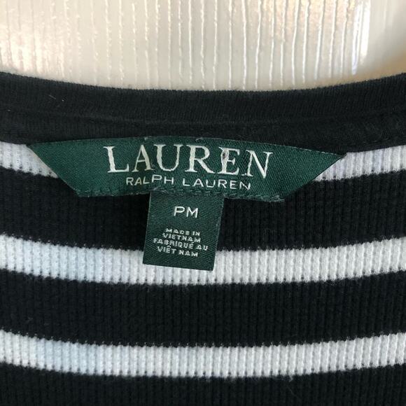 Lauren Ralph Lauren Size Medium Petite Black & White Stripe Short Ruffle Dress - Picture 3 of 5